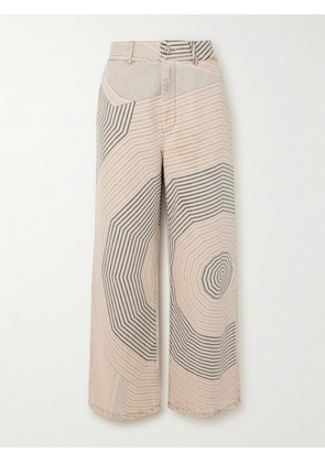 LOEWE - + Paula's Ibiza Leather-trimmed Printed Straight-leg Jeans - Neutrals - FR 32,FR 34,FR 36,FR 38,FR 40,FR 42,FR 44