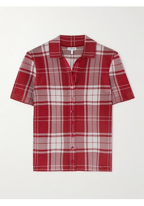 LOEWE - Cropped Checked Silk-blend Jacquard Polo Shirt - Red - x small,small,medium,large