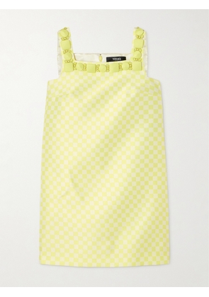 Versace - Embellished Checked Satin Mini Dress - Yellow - IT36,IT38,IT40,IT42,IT44,IT46,IT48