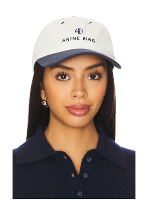 ANINE BING Jeremy Baseball Cap in Ivory,Navy.