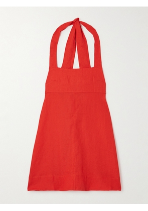 BONDI BORN - Delphi Organic Linen Halterneck Mini Dress - Red - x small,small,medium,large,x large