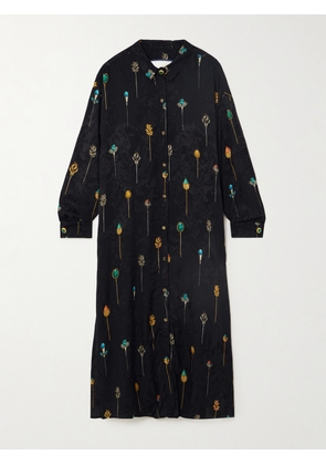 Agua by Agua Bendita - Frida Embellished Printed Jacquard Maxi Shirt Dress - Black - XS/S,M/L