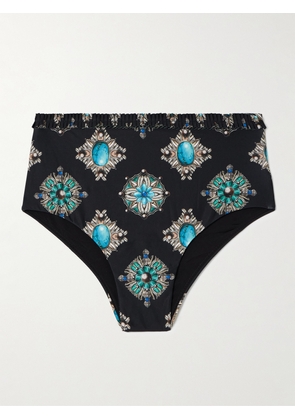 Agua by Agua Bendita - Nopal Platero Ruffled Printed Recycled Bikini Briefs - Black - x small,small,medium,large,x large