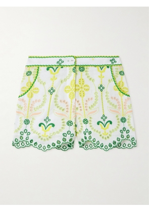 Charo Ruiz - Mason Scalloped Broderie Anglaise Cotton-blend Shorts - Ivory - x small,small,medium,large,x large