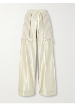 Christopher John Rogers - Poplin-trimmed Metallic Cotton-blend Wide-leg Pants - Neutrals - x small,small,medium,large