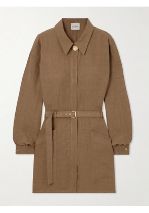 Le Kasha - Awland Belted Linen Mini Dress - Brown - x small,small,medium,large