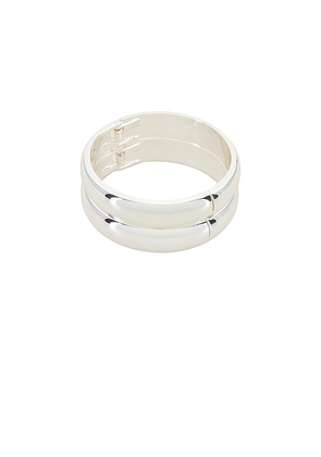 Ettika Simple Stack Bangle Set in Metallic Silver.