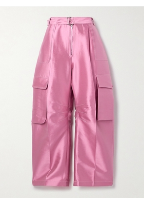 Christopher John Rogers - Silk And Wool-blend Satin Barrel-leg Cargo Pants - Pink - Unisex 32,Unisex 26,Unisex 28,Unisex 30