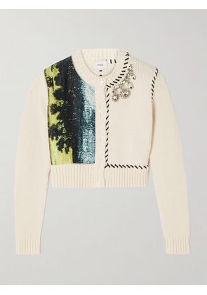 Erdem - Cropped Crystal-embellished Printed Cotton-blend And Satin Cardigan - Multi - small,medium,large