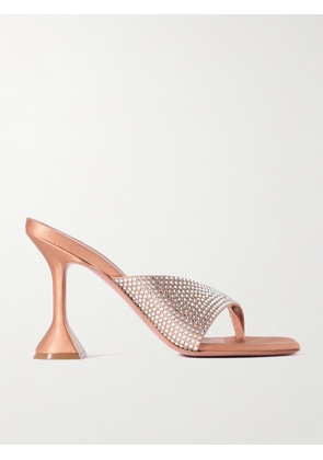 Amina Muaddi - Shiona Crystal-embellished Satin Mules - Brown - IT35,IT35.5,IT36,IT36.5,IT37,IT37.5,IT38,IT38.5,IT39,IT39.5,IT40,IT40.5,IT41