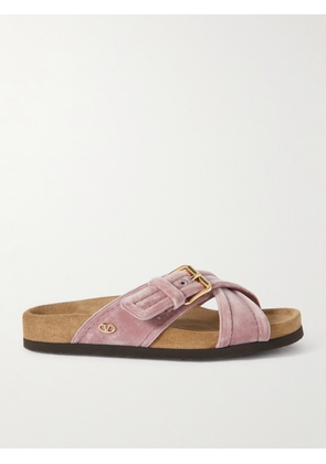 Valentino Garavani - Buckled Velvet Slides - Pink - IT36,IT37,IT37.5,IT38,IT38.5,IT39,IT39.5,IT40,IT41,IT42
