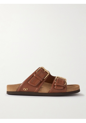 Valentino Garavani - Fussfriend Embellished Leather Slides - Brown - IT36,IT37,IT38,IT38.5,IT39,IT39.5,IT40,IT41,IT42