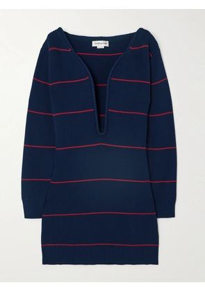 Victoria Beckham - Striped Ribbed Cotton-blend Mini Dress - Blue - small,medium,large