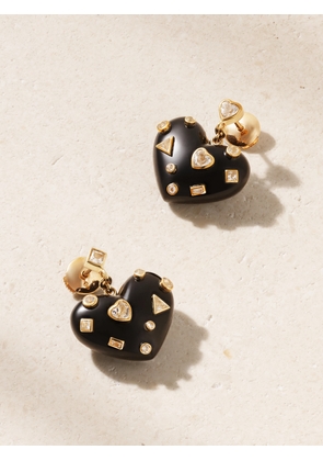 Yvonne Léon - Coeur Confettis 9-karat Gold, Onyx And Topaz Earrings - One size