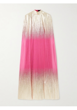 Dima Ayad - Metallic Plissé-tulle Gown And Cape Set - Pink - XS,S,M,L,XL,XXL,XXXL,XXXXL