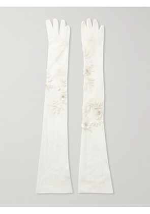 Halfpenny London - Elizabeth Crystal And Sequin-embellished Tulle Gloves - White - small,medium,large