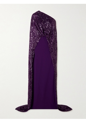 SAFIYAA - Cadenza Cape-effect Sequined Georgette And Stretch-crepe Gown - Purple - FR 34,FR 36,FR 38,FR 40,FR 42,FR 44,FR 46
