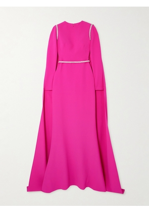 SAFIYAA - Ginevra Cape-effect Crystal-embellished Stretch-crepe Gown - Pink - FR 34,FR 36,FR 38,FR 40,FR 42,FR 44,FR 46