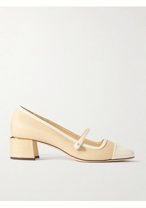 Jimmy Choo - Elisa 45 Embellished Patent Leather-trimmed Raffia Mary Jane Pumps - Off-white - IT35,IT36,IT36.5,IT37,IT37.5,IT38,IT38.5,IT39,IT39.5,IT40,IT40.5,IT41,IT42