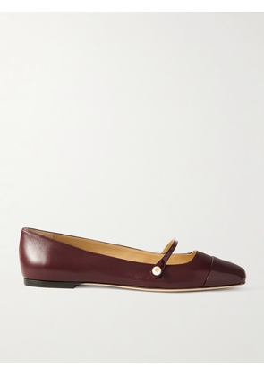 Jimmy Choo - Elisa Embellished Patent-trimmed Leather Mary Jane Flats - Burgundy - IT36,IT36.5,IT37,IT37.5,IT38,IT38.5,IT39,IT39.5,IT40,IT40.5,IT41,IT42