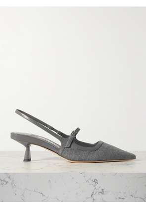 Jimmy Choo - Didi 45 Leather-trimmed Flannel Slingback Pumps - Gray - IT36,IT37,IT37.5,IT38,IT38.5,IT39,IT39.5,IT40,IT40.5,IT41,IT42