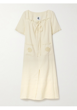 SLEEPER - Sofia Broderie Anglaise-trimmed Linen Midi Dress - White - x small,small,medium,large,x large