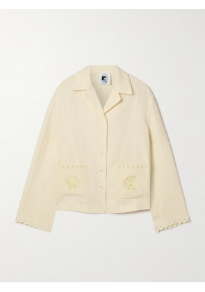 SLEEPER - Sofia Broderie Anglaise-trimmed Linen Pajama Shirt - White - x small,small,medium,large,x large