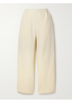 SLEEPER - Sofia Broderie Anglaise-trimmed Linen Pajama Pants - White - x small,small,medium,large,x large