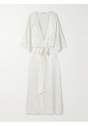 Carine Gilson - Belted Lace-trimmed Silk-satin Robe - Ivory - small,medium,large,x large