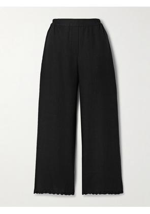 SLEEPER - Sofia Broderie Anglaise-trimmed Linen Pajama Pants - Black - x small,small,medium,large,x large