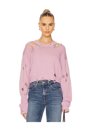 AREA Distressed Crystal Sweater in Lavender. Size L. Also in M.
