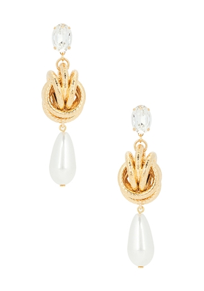 Anton Heunis Omega Clasp Oval Knot & Pendant Earrings in Metallic Gold.
