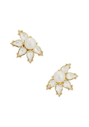 Anton Heunis Omega Clasp Flower Motif Stud Earrings in Metallic Gold.