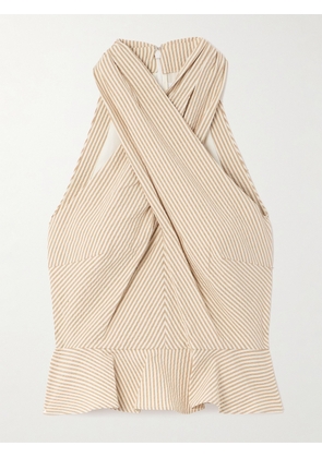 Veronica Beard - Drey Halterneck Striped Cotton-blend Seersucker Top - Off-white - US0,US2,US4,US6,US8,US10,US12