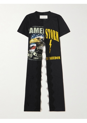 Conner Ives - Kylie Lace-trimmed Printed Cotton-jersey T-shirt - Black - x small,small,medium,large