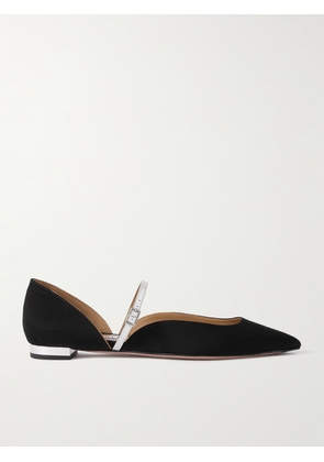Aquazzura - Bellezza Metallic Faux Leather-trimmed Grosgrain Flats - Black - IT35,IT36,IT36.5,IT37,IT37.5,IT38,IT38.5,IT39,IT39.5,IT40,IT41,IT42