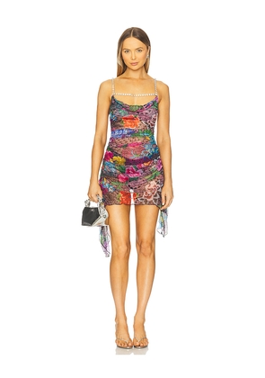 AREA Crystal Embellished Printed Tulle Mini Dress in Black. Size L. Also in S.