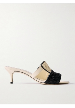 Manolo Blahnik - Fabiolamu 50 Cutout Leather-trimmed Two-tone Raffia Mules - Cream - IT35,IT36,IT37,IT37.5,IT38,IT38.5,IT39,IT39.5,IT40,IT40.5,IT41,IT42