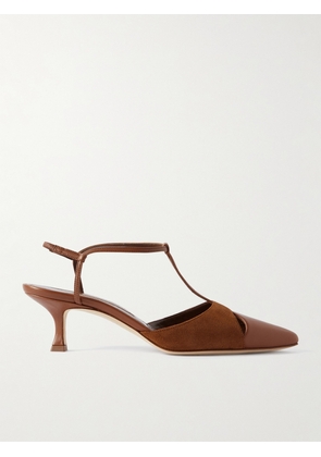 Manolo Blahnik - Turgimod 50 Cutout Leather And Suede Slingback Pumps - Brown - IT35,IT36,IT36.5,IT37,IT37.5,IT38,IT38.5,IT39,IT39.5,IT40,IT40.5,IT41,IT41.5,IT42,IT43