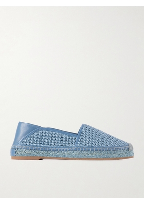 Manolo Blahnik - Espadra Collapsible-heel Leather-trimmed Raffia Espadrilles - Blue - IT36,IT36.5,IT37,IT37.5,IT38,IT38.5,IT39,IT39.5,IT40,IT40.5,IT41