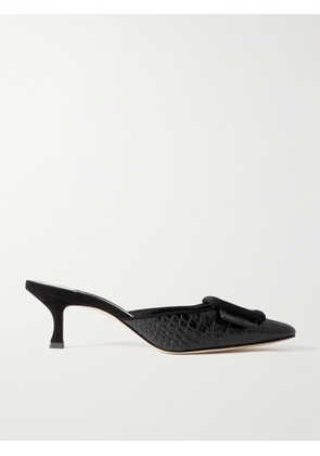 Manolo Blahnik - Maysalebi 50 Suede-trimmed Croc-effect Leather Mules - Black - IT35,IT36,IT36.5,IT37,IT37.5,IT38,IT38.5,IT39,IT39.5,IT40,IT40.5,IT41,IT41.5,IT42,IT43