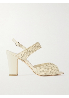 Manolo Blahnik - Khiko 90 Leather-trimmed Raffia Sandals - Cream - IT34,IT36,IT36.5,IT37,IT37.5,IT38,IT38.5,IT39,IT39.5,IT40,IT40.5,IT41,IT42,IT43