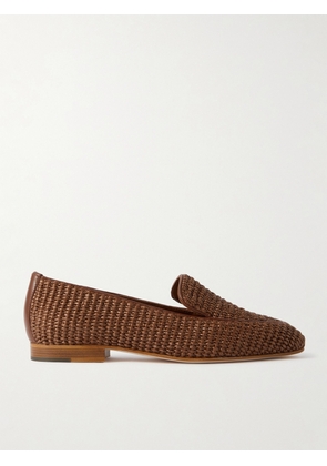 Manolo Blahnik - Pitakara Leather-trimmed Raffia Loafers - Brown - IT35,IT36,IT36.5,IT37,IT37.5,IT38,IT38.5,IT39,IT39.5,IT40,IT40.5,IT41,IT41.5,IT42,IT43