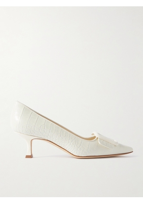 Manolo Blahnik - Maysale 50 Buckled Suede-trimmed Croc-effect Leather Point-toe Pumps - Cream - IT36,IT36.5,IT37,IT37.5,IT38,IT38.5,IT39,IT39.5,IT40,IT40.5,IT41,IT42,IT43