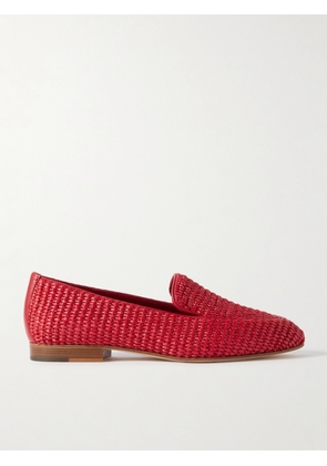 Manolo Blahnik - Pitakara Leather-trimmed Raffia Loafers - Red - IT36,IT36.5,IT37,IT37.5,IT38,IT38.5,IT39,IT39.5,IT40,IT40.5,IT41,IT41.5,IT42,IT43