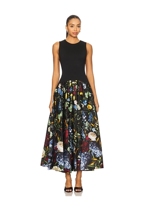 Alice + Olivia Adley Sleeveless Drop Waist Flare Midi Dress in Black. Size 0. Also in 4.