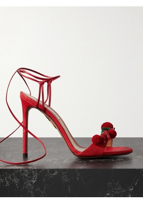 Aquazzura - Chilli 105 Embellished Raffia And Leather Sandals - Red - IT35,IT35.5,IT36,IT36.5,IT37,IT37.5,IT38,IT38.5,IT39,IT39.5,IT40,IT40.5,IT41,IT41.5,IT42