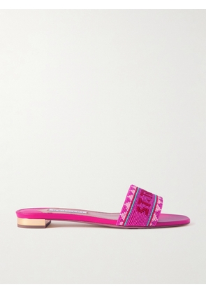 Aquazzura - St. Tropez Beaded Leather Slides - Pink - IT35,IT35.5,IT36,IT36.5,IT37,IT37.5,IT38,IT38.5,IT39,IT39.5,IT40,IT40.5,IT41,IT41.5,IT42