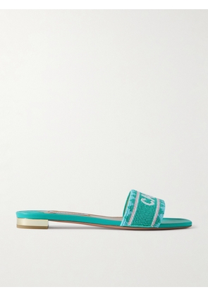 Aquazzura - Capri Beaded Leather Slides - Blue - IT35,IT35.5,IT36,IT36.5,IT37,IT37.5,IT38,IT38.5,IT39,IT39.5,IT40,IT40.5,IT41,IT41.5,IT42