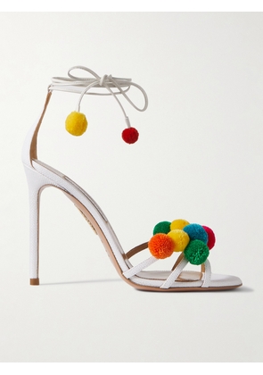Aquazzura - Fiesta 105 Embellished Raffia And Leather Sandals - White - IT35,IT35.5,IT36,IT36.5,IT37,IT37.5,IT38,IT38.5,IT39,IT39.5,IT40,IT40.5,IT41,IT41.5,IT42
